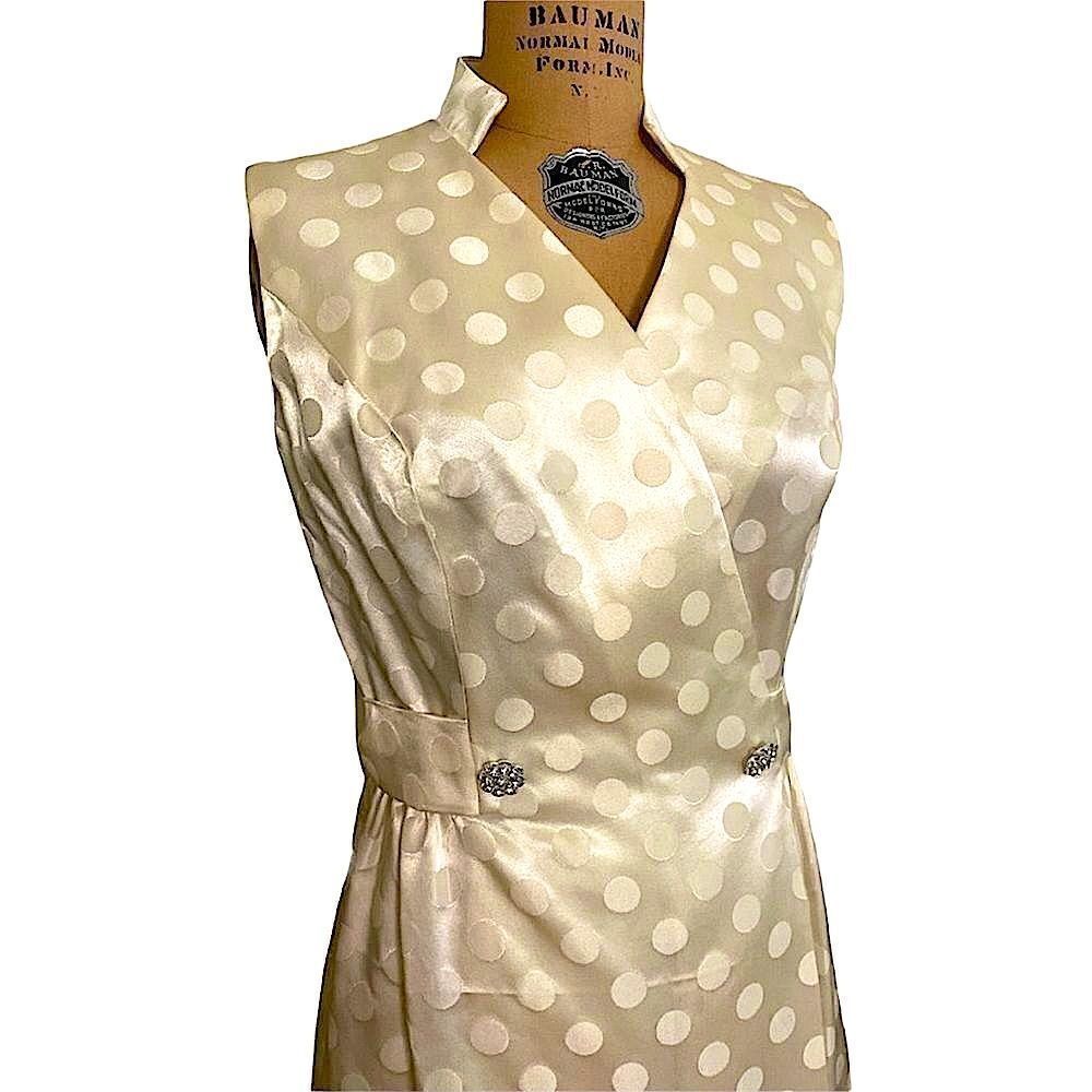 Vintage 50’s Parfait Originals sleeveless cream wrapover Polkadot Dress size XS